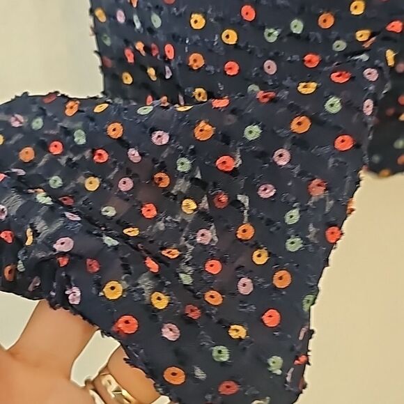 Madewell Navy Polkadot Blouse Size Small - Picture 3 of 9